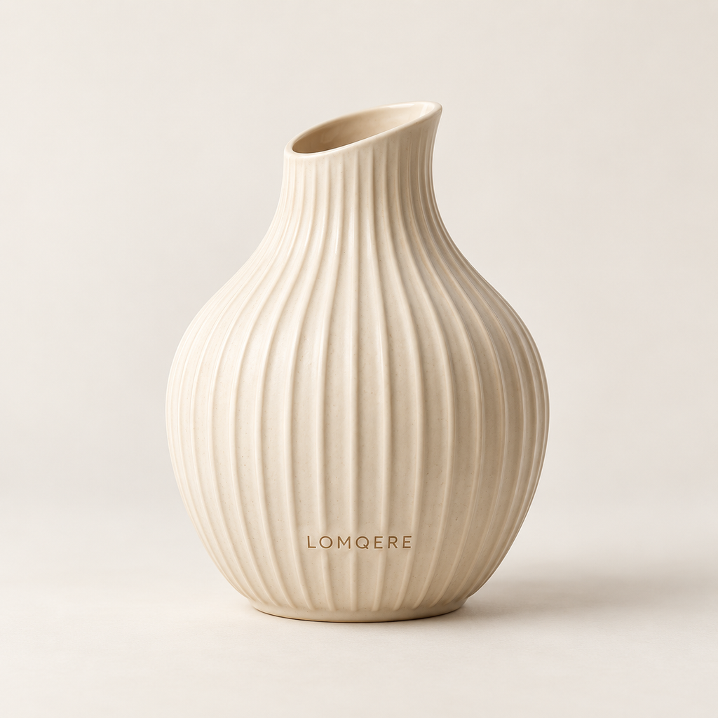 LOMQERE Ribbed Ivory Ceramic Vase