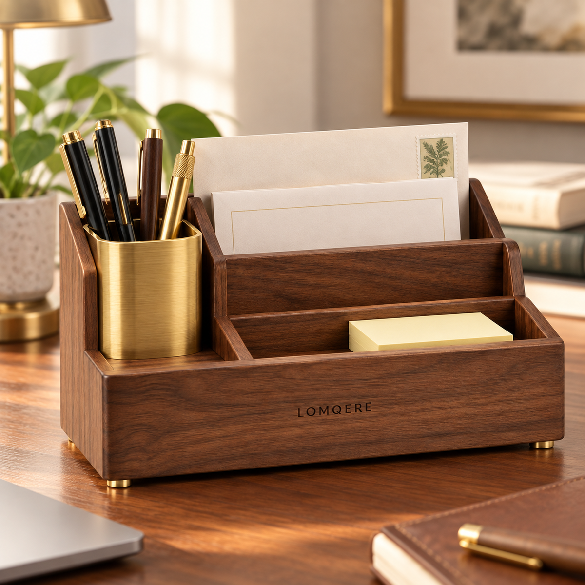 LOMQERE Walnut Desktop Organizer
