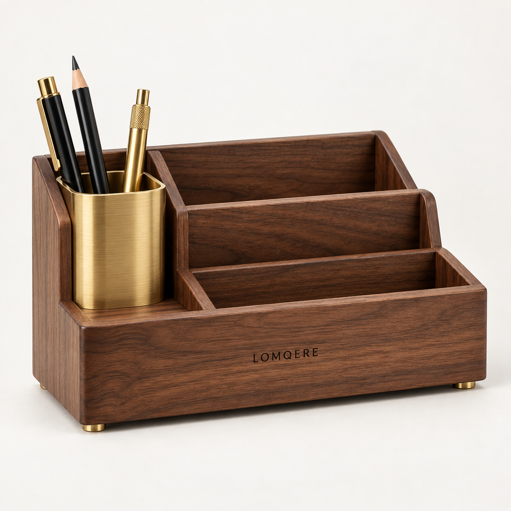 LOMQERE Walnut Desktop Organizer