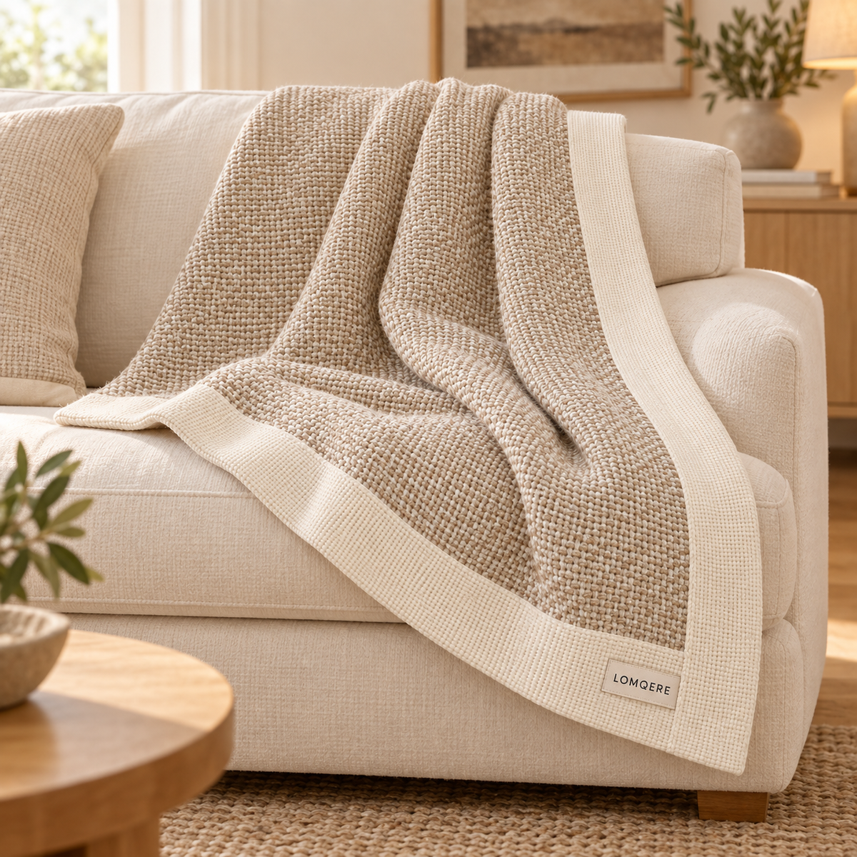 LOMQERE Oatmeal Woven Throw